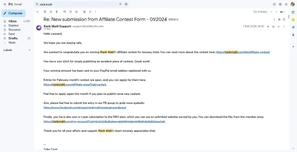 Rank Math Affiliate Contest